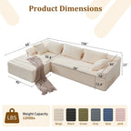 108" Oversized L-Shaped Sectional Sofa Modern Modular Cloud Couch with Deep Seating Upholstered Corduroy Sofa for Living Room Bedroom,No Assembly Required，Beige