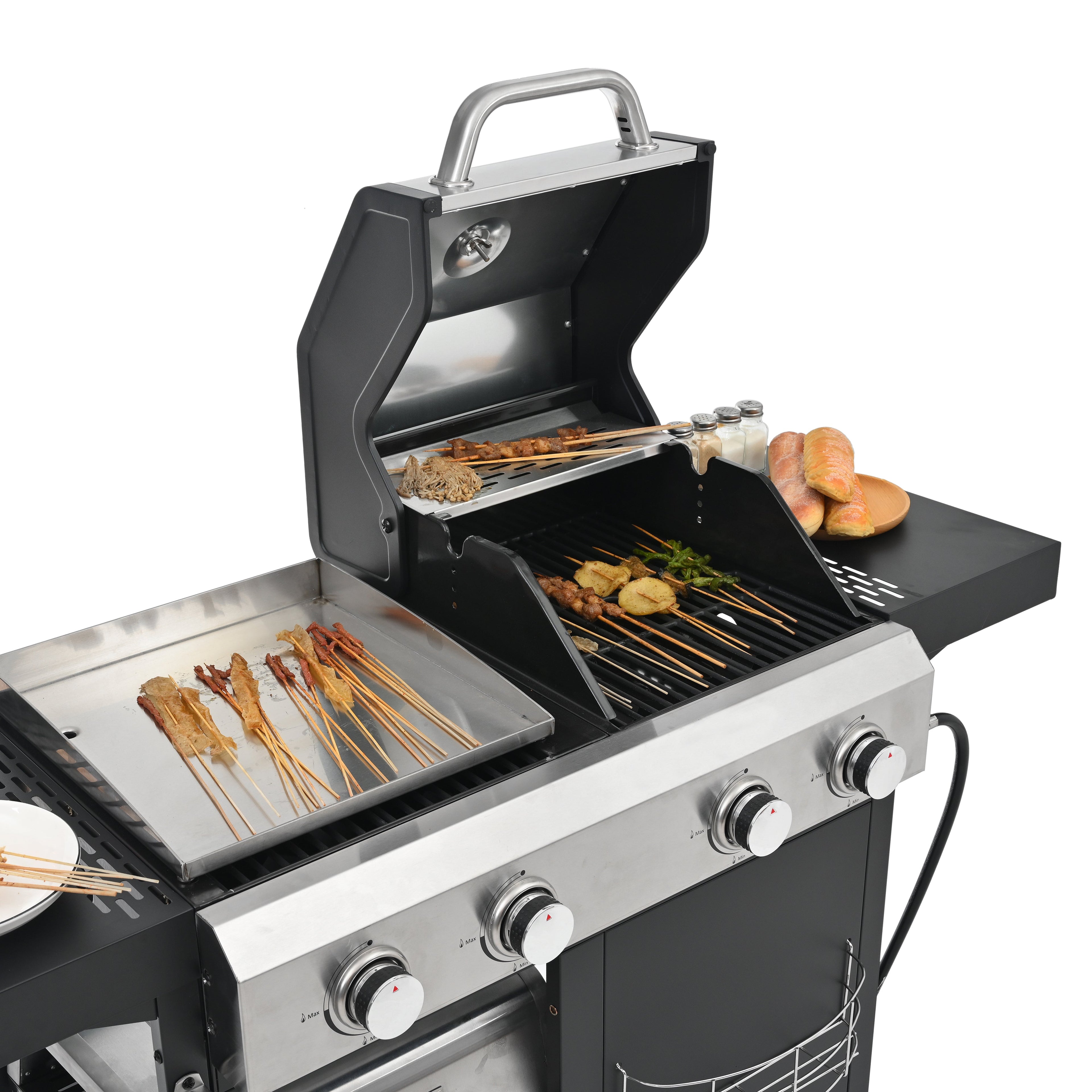 2+2 Multifunctional Gas Barbecue Grill and Covered Grill Combo for Outdoor Cooking