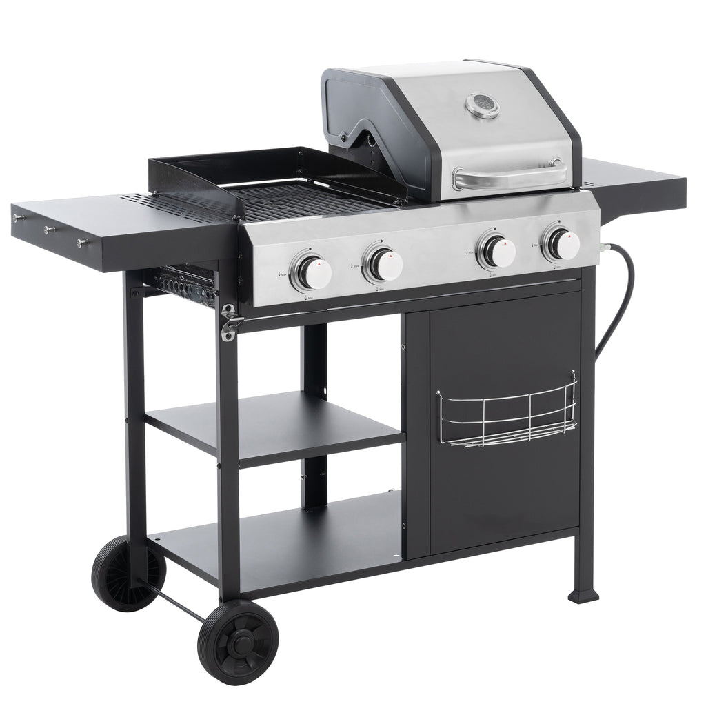 2+2 Multifunctional Gas Barbecue Grill and Covered Grill Combo for Outdoor Cooking