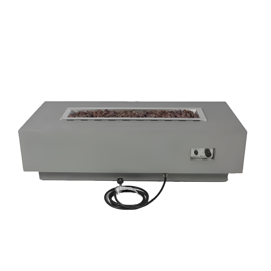 Granville Outdoor Fire Pit 60 In. X 27 In. Rectangular Concrete Propane Fire Table with Lava Rocks and Cover