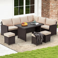 7 Piece Patio Conversation Set, Outdoor Sectional Sofa Rattan Wicker Dining Furniture in Beige