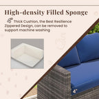 7 Piece Patio Furniture Set PE Rattan Outdoor Dining Set Sectional Sofa Couch with Table Patio Conversation Set in Dark Blue