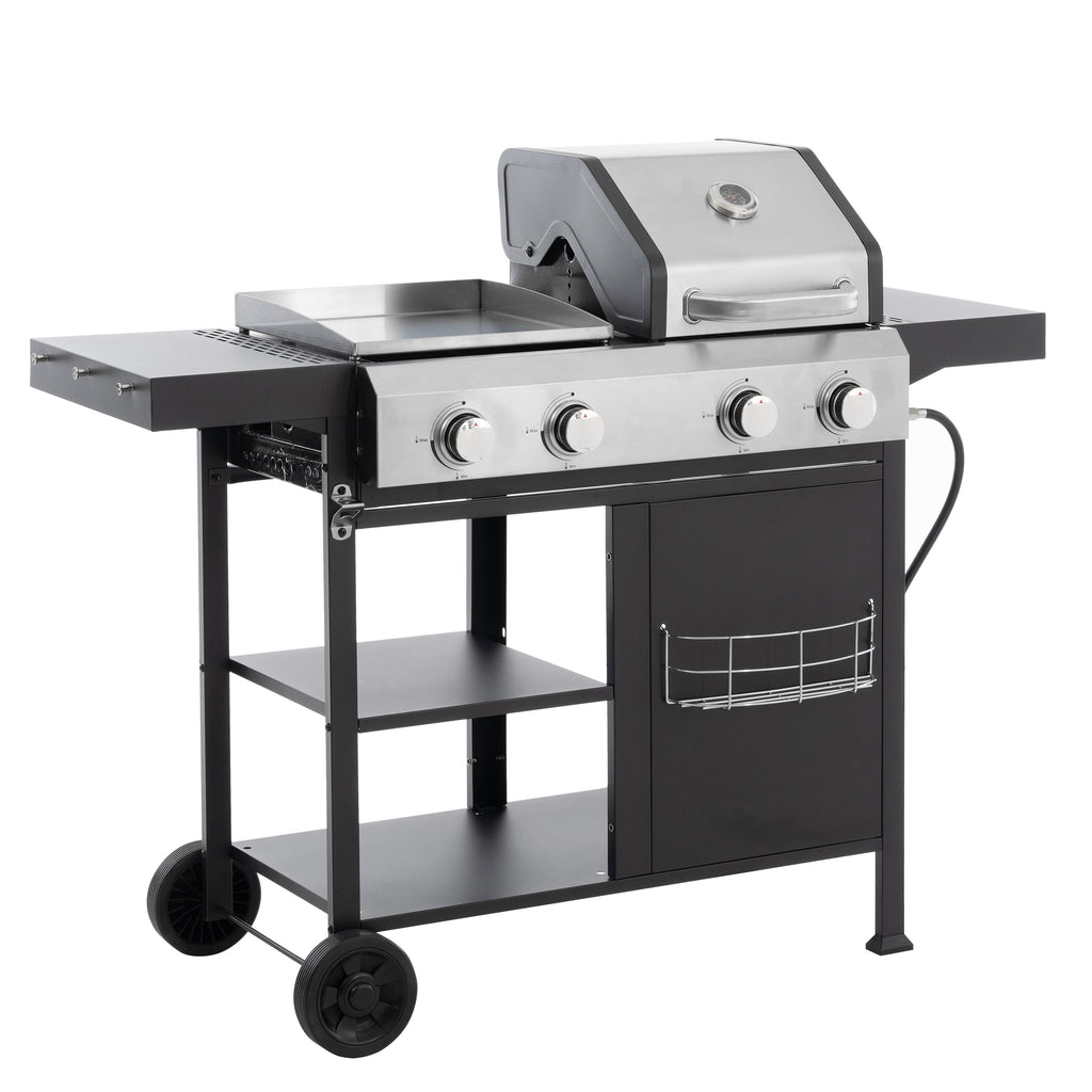 2+2 Multifunctional Gas Barbecue Grill and Covered Grill Combo for Outdoor Cooking