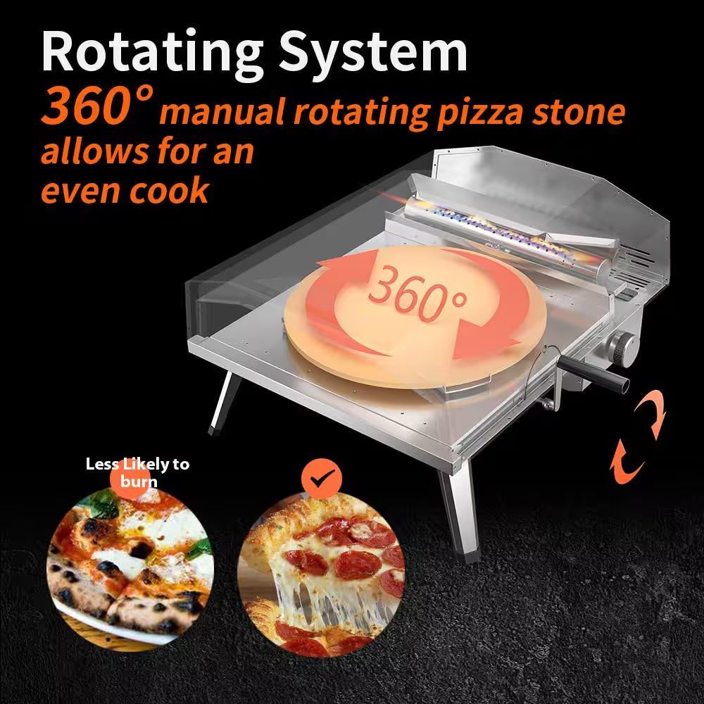 16 In. Propane Pizza Oven, Outdoor Pizza Oven in Black, with Rotating Pizza Stone