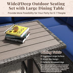 7 Piece Patio Furniture Set PE Rattan Outdoor Dining Set Sectional Sofa Couch with Table Patio Conversation Set in Dark Blue