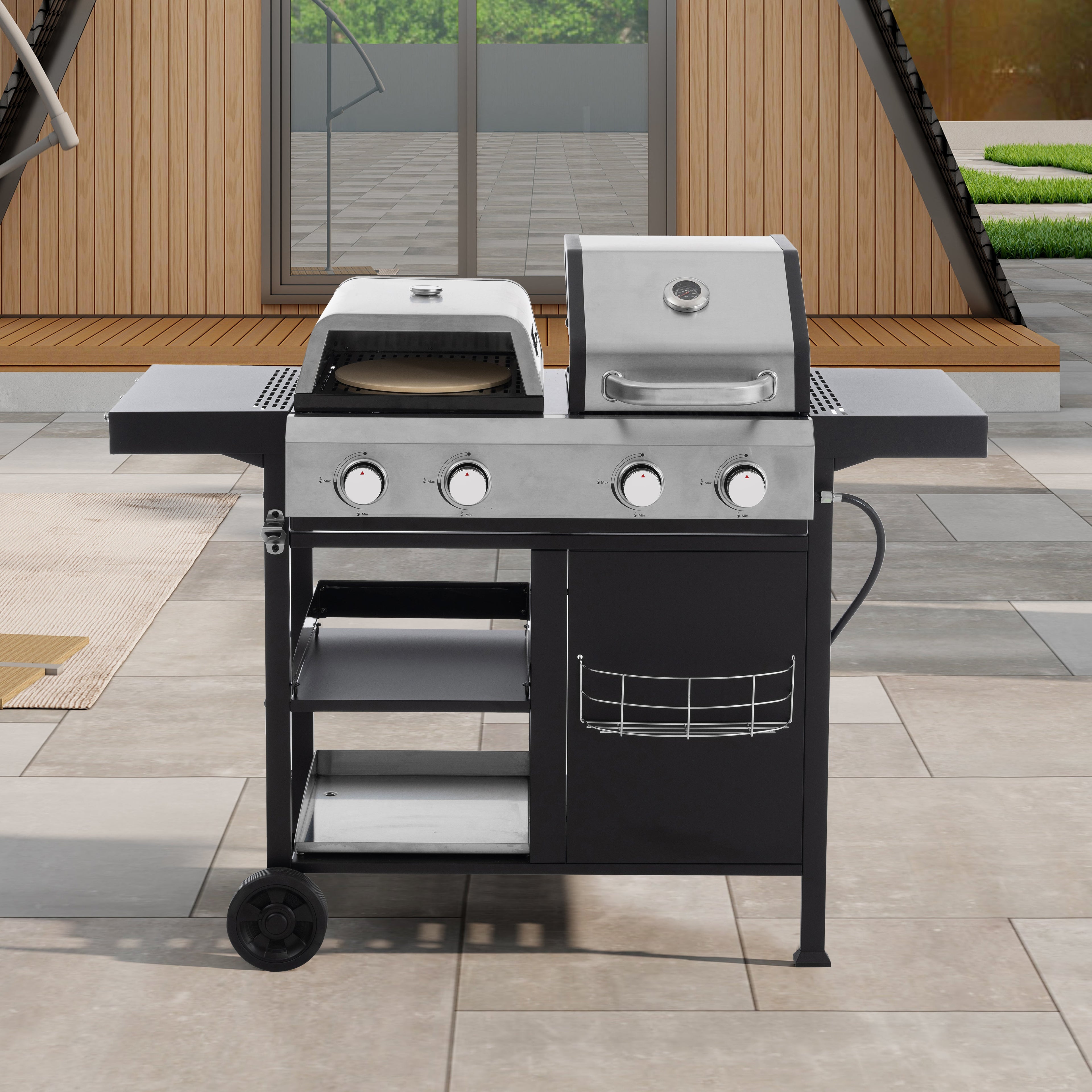 2+2 Multifunctional Gas Barbecue Grill and Covered Grill Combo for Outdoor Cooking