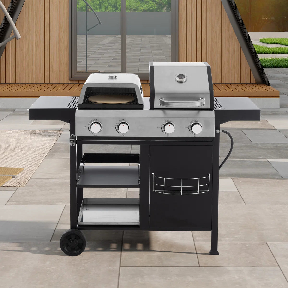 2+2 Multifunctional Gas Barbecue Grill and Covered Grill Combo for Outdoor Cooking
