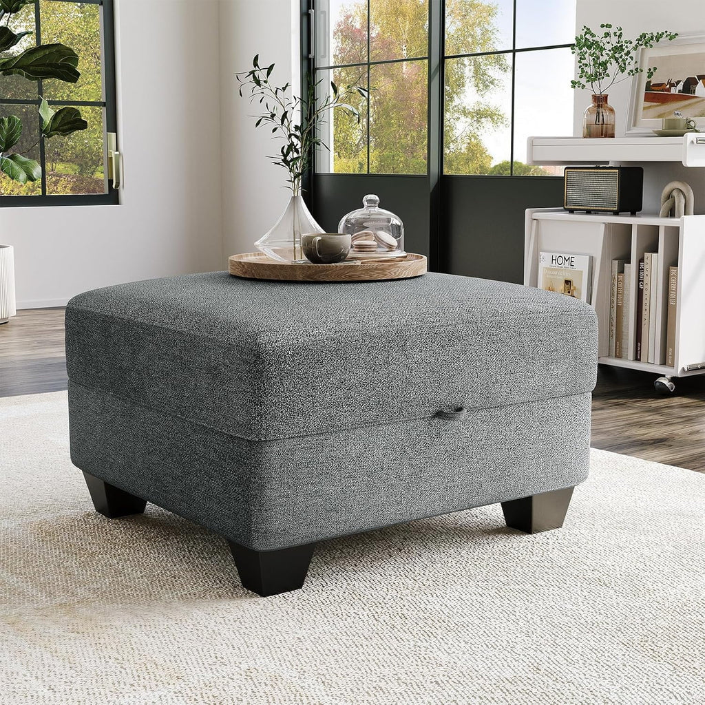 Modular Sectional Sofa with Storage, Oversized Convertible Couch for Living Room, Comfy Sectional Couches with Movable Ottoman, 140” 7 Seater L-Shaped Sofas U Shape, Linen, Dark Grey