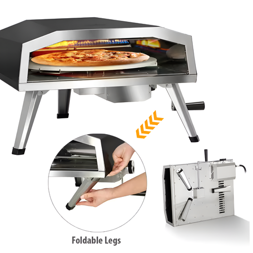 16 In. Propane Pizza Oven, Outdoor Pizza Oven in Black, with Rotating Pizza Stone