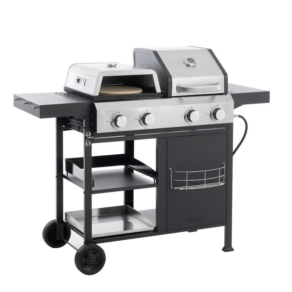 2+2 Multifunctional Gas Barbecue Grill and Covered Grill Combo for Outdoor Cooking