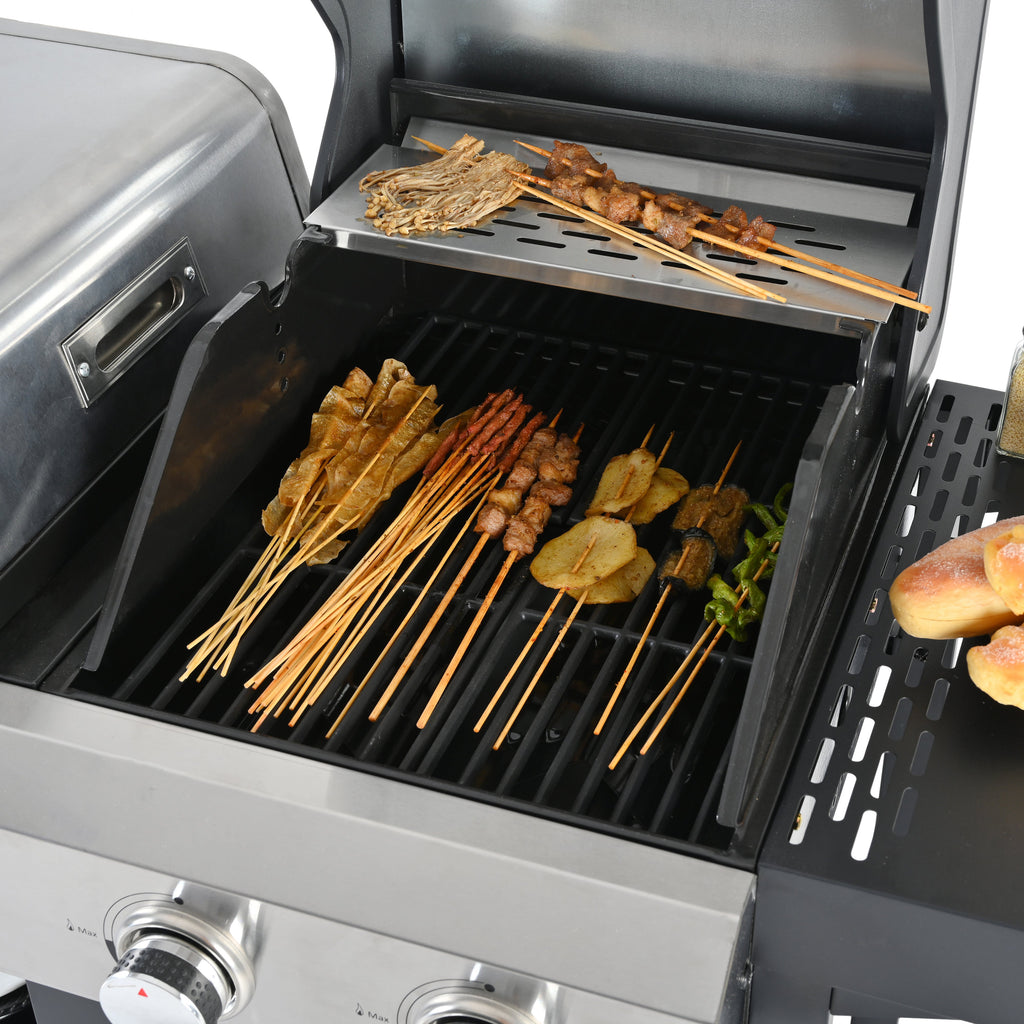 2+2 Multifunctional Gas Barbecue Grill and Covered Grill Combo for Outdoor Cooking