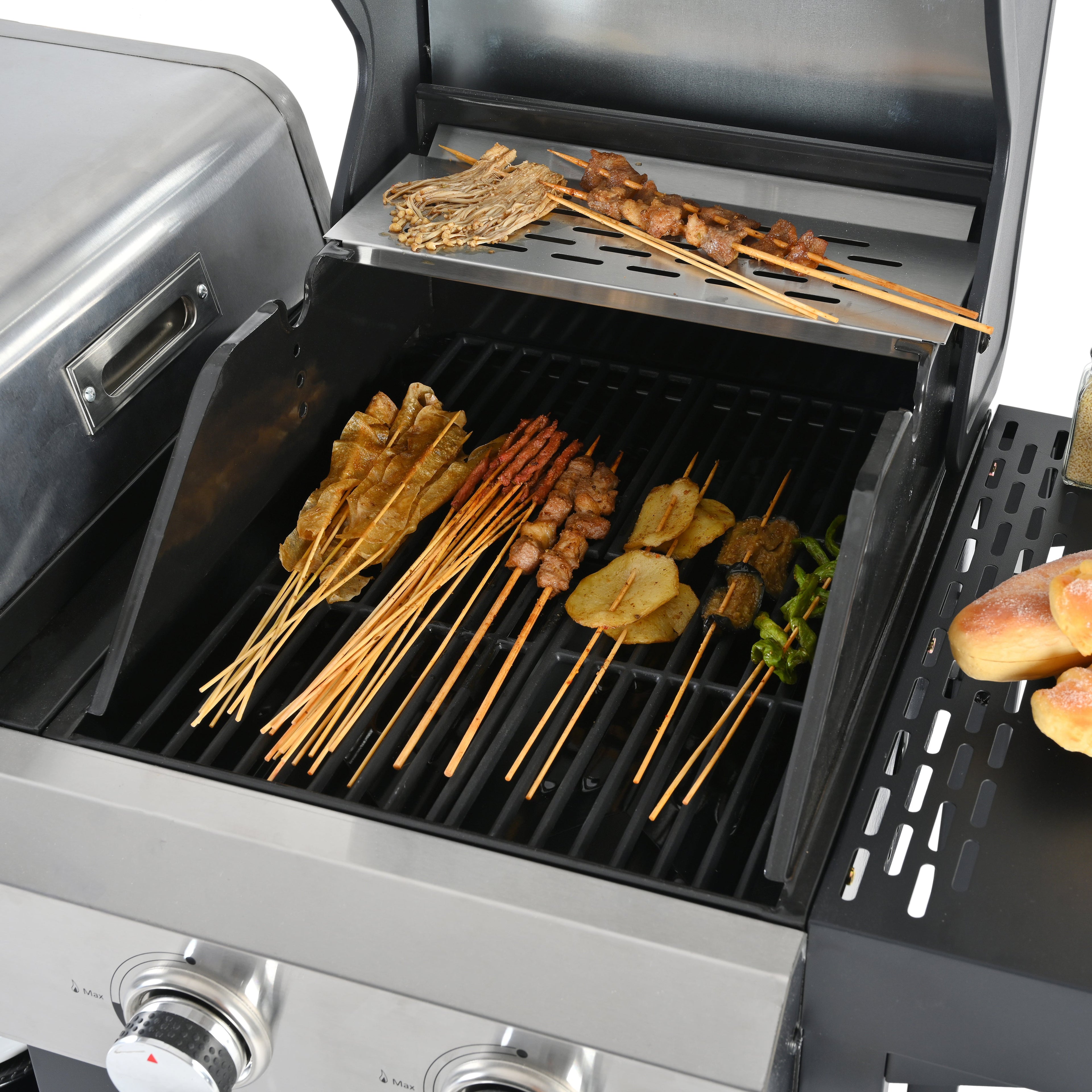 2+2 Multifunctional Gas Barbecue Grill and Covered Grill Combo for Outdoor Cooking