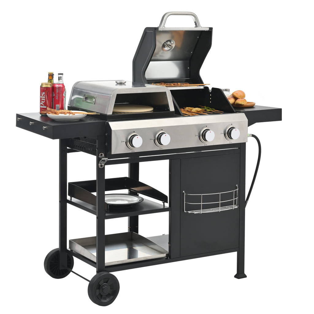 2+2 Multifunctional Gas Barbecue Grill and Covered Grill Combo for Outdoor Cooking