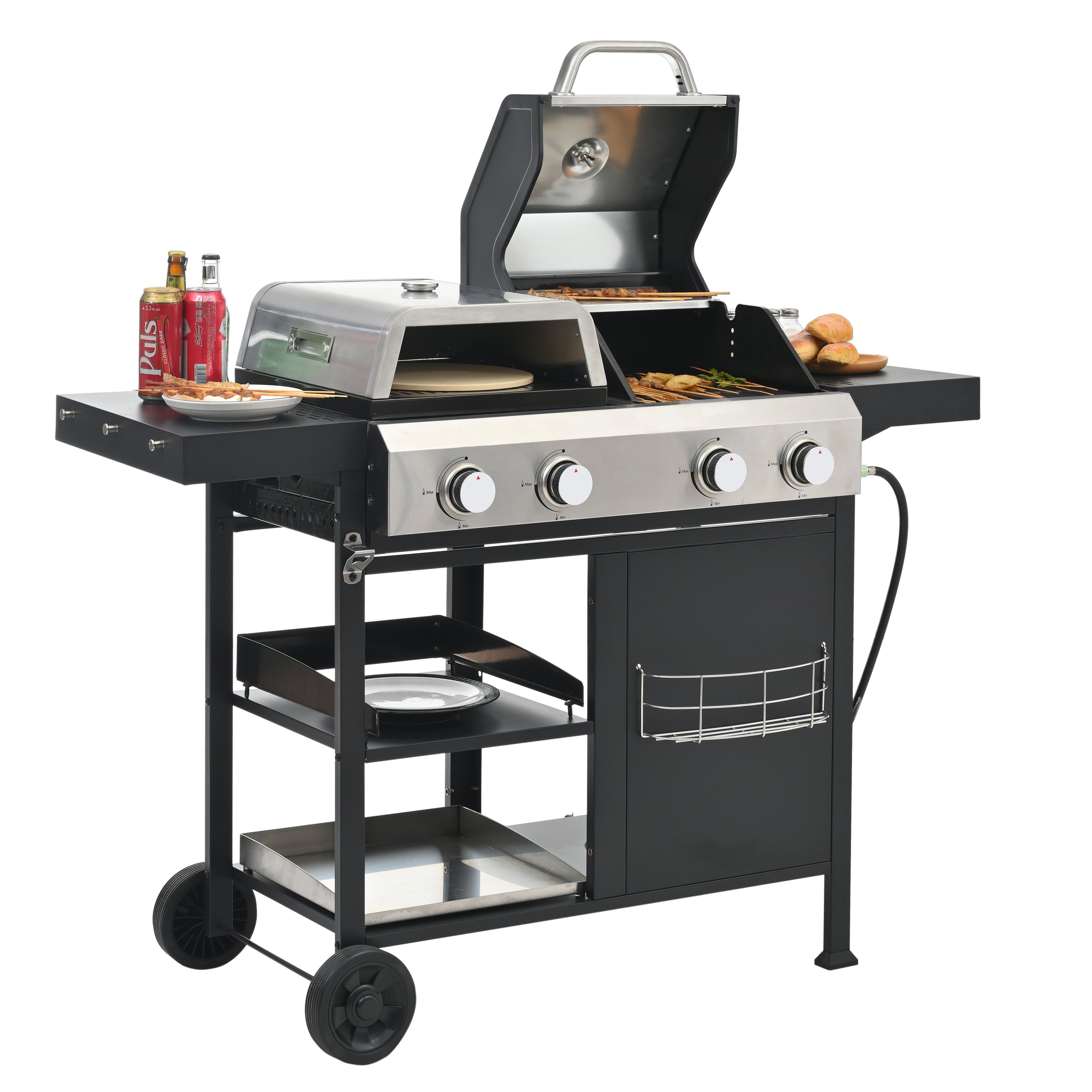 2+2 Multifunctional Gas Barbecue Grill and Covered Grill Combo for Outdoor Cooking