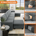Modular Sectional Sofa with Storage, Oversized Convertible Couch for Living Room, Comfy Sectional Couches with Movable Ottoman, 140” 7 Seater L-Shaped Sofas U Shape, Linen, Dark Grey