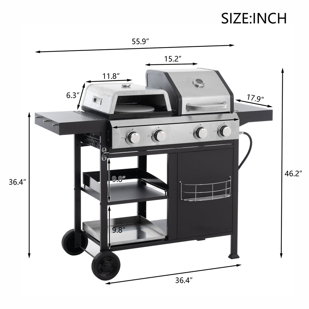 2+2 Multifunctional Gas Barbecue Grill and Covered Grill Combo for Outdoor Cooking
