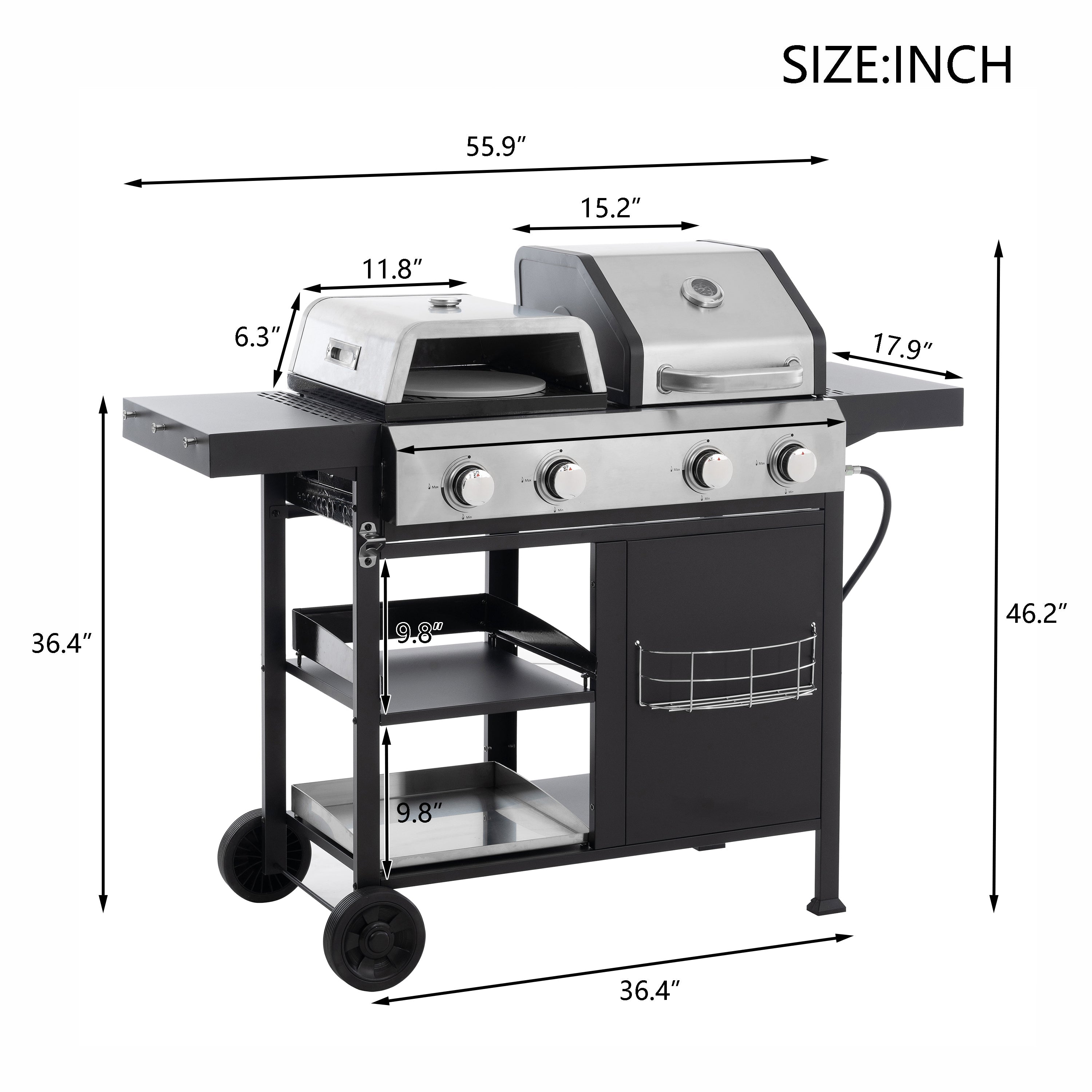 2+2 Multifunctional Gas Barbecue Grill and Covered Grill Combo for Outdoor Cooking