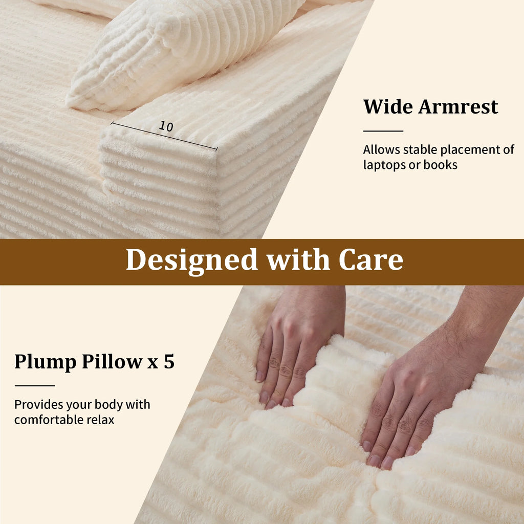 108" Oversized L-Shaped Sectional Sofa Modern Modular Cloud Couch with Deep Seating Upholstered Corduroy Sofa for Living Room Bedroom,No Assembly Required，Beige