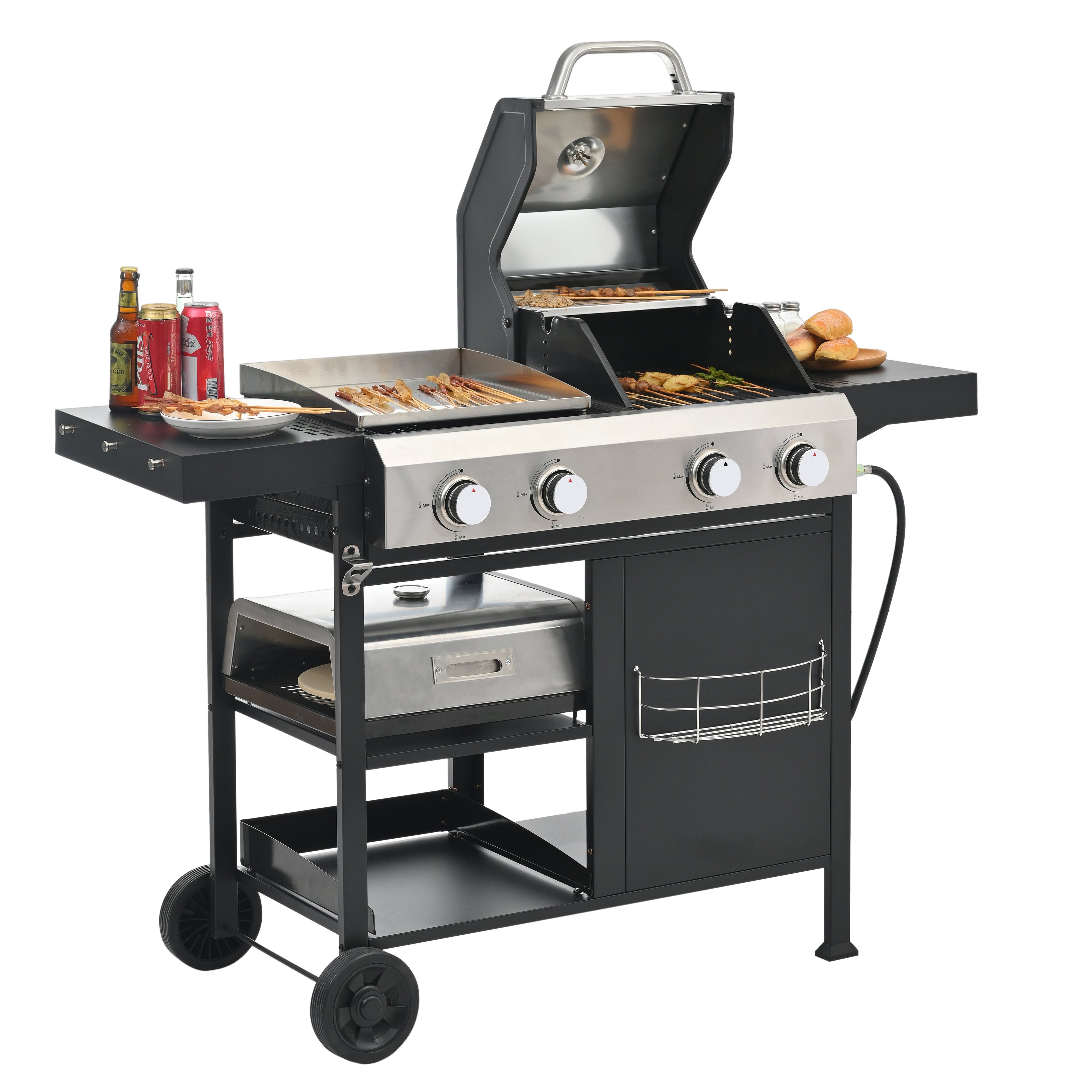 2+2 Multifunctional Gas Barbecue Grill and Covered Grill Combo for Outdoor Cooking
