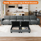Modular Sectional Sofa with Storage, Oversized Convertible Couch for Living Room, Comfy Sectional Couches with Movable Ottoman, 140” 7 Seater L-Shaped Sofas U Shape, Linen, Dark Grey