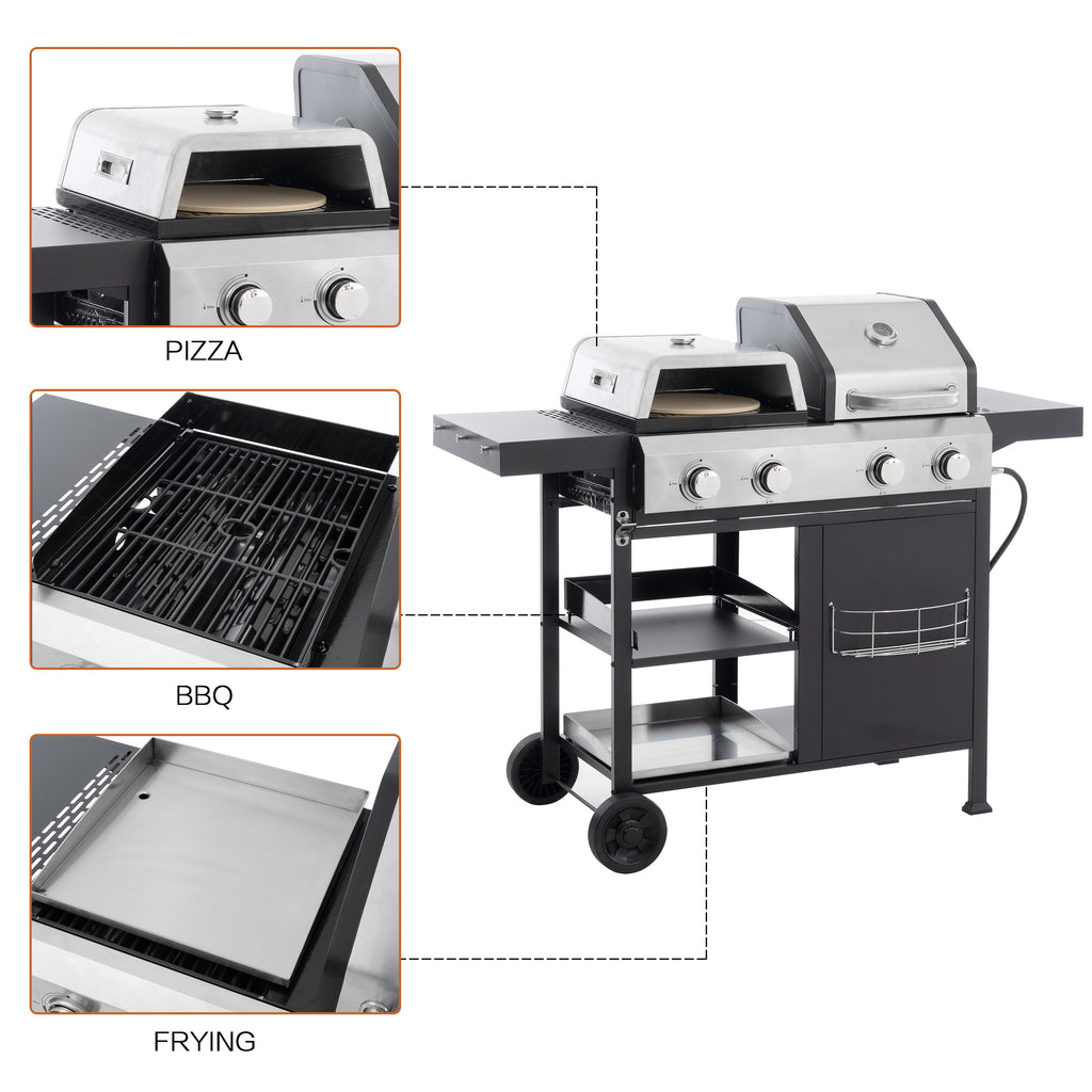 2+2 Multifunctional Gas Barbecue Grill and Covered Grill Combo for Outdoor Cooking