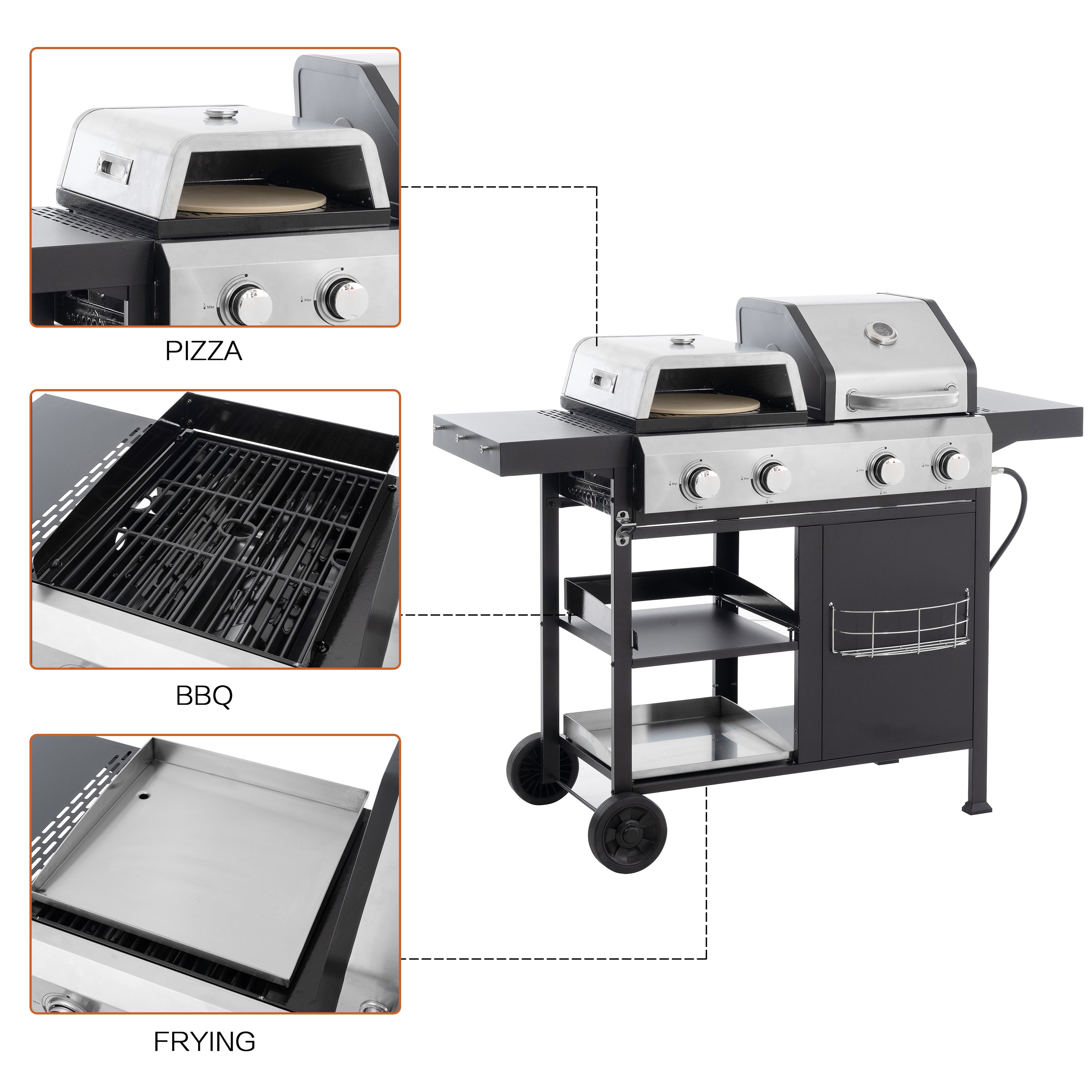 2+2 Multifunctional Gas Barbecue Grill and Covered Grill Combo for Outdoor Cooking