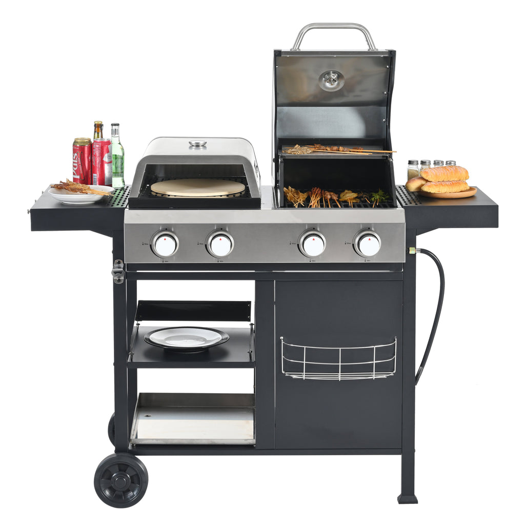 2+2 Multifunctional Gas Barbecue Grill and Covered Grill Combo for Outdoor Cooking
