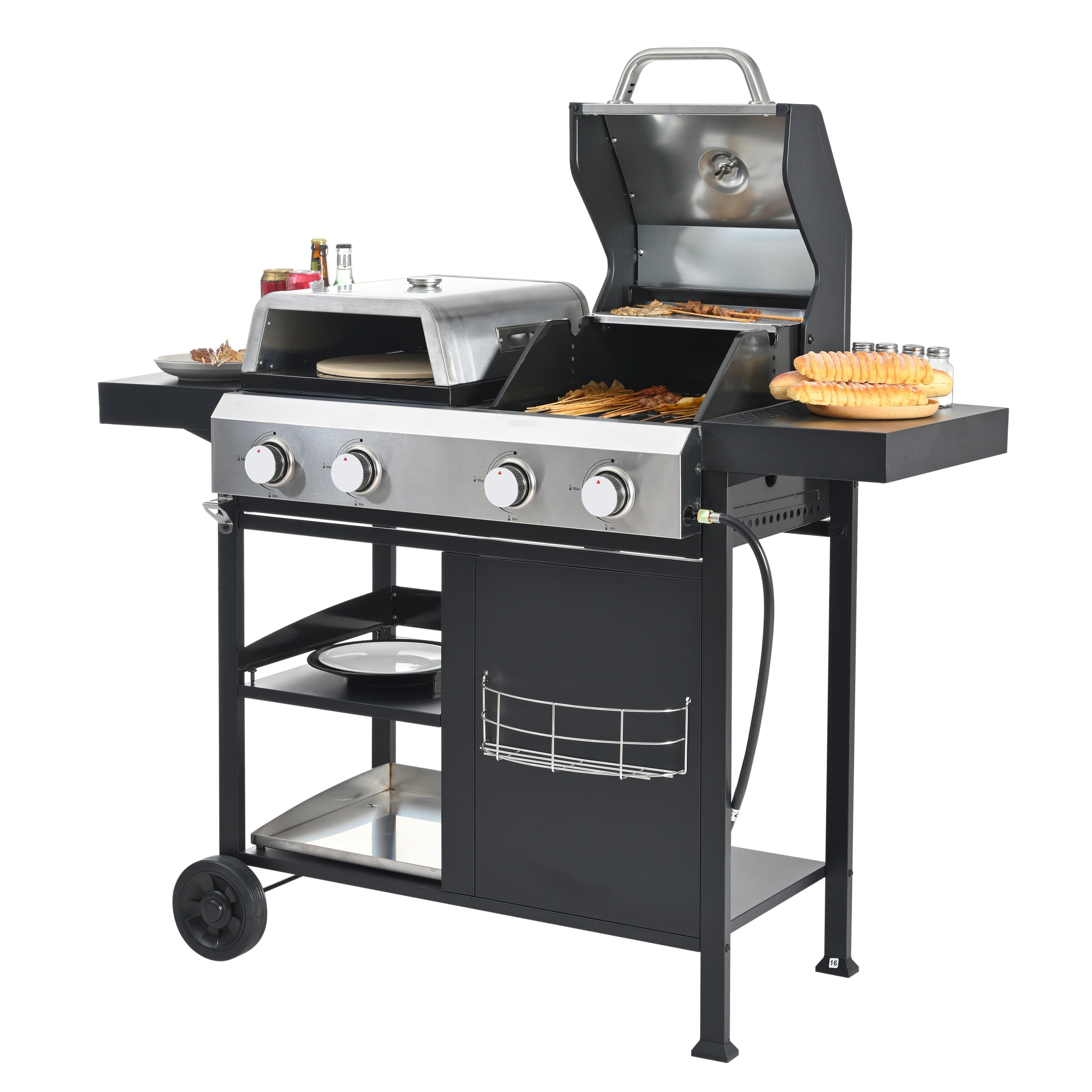 2+2 Multifunctional Gas Barbecue Grill and Covered Grill Combo for Outdoor Cooking