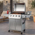50000BTU 5-Burner Propane Gas Grill with Side Burner and 2 Prep Tables-Silver