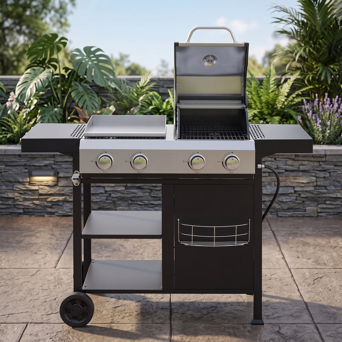 2+2 Multifunctional Gas Barbecue Grill and Covered Grill Combo for Outdoor Cooking
