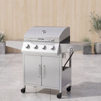 50000BTU 5-Burner Propane Gas Grill with Side Burner and 2 Prep Tables-Silver