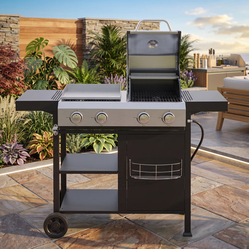 2+2 Multifunctional Gas Barbecue Grill and Covered Grill Combo for Outdoor Cooking