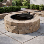 48-in Outdoor Round Concrete Block Stone Fire Pit Kit with Cooking Grill Grate