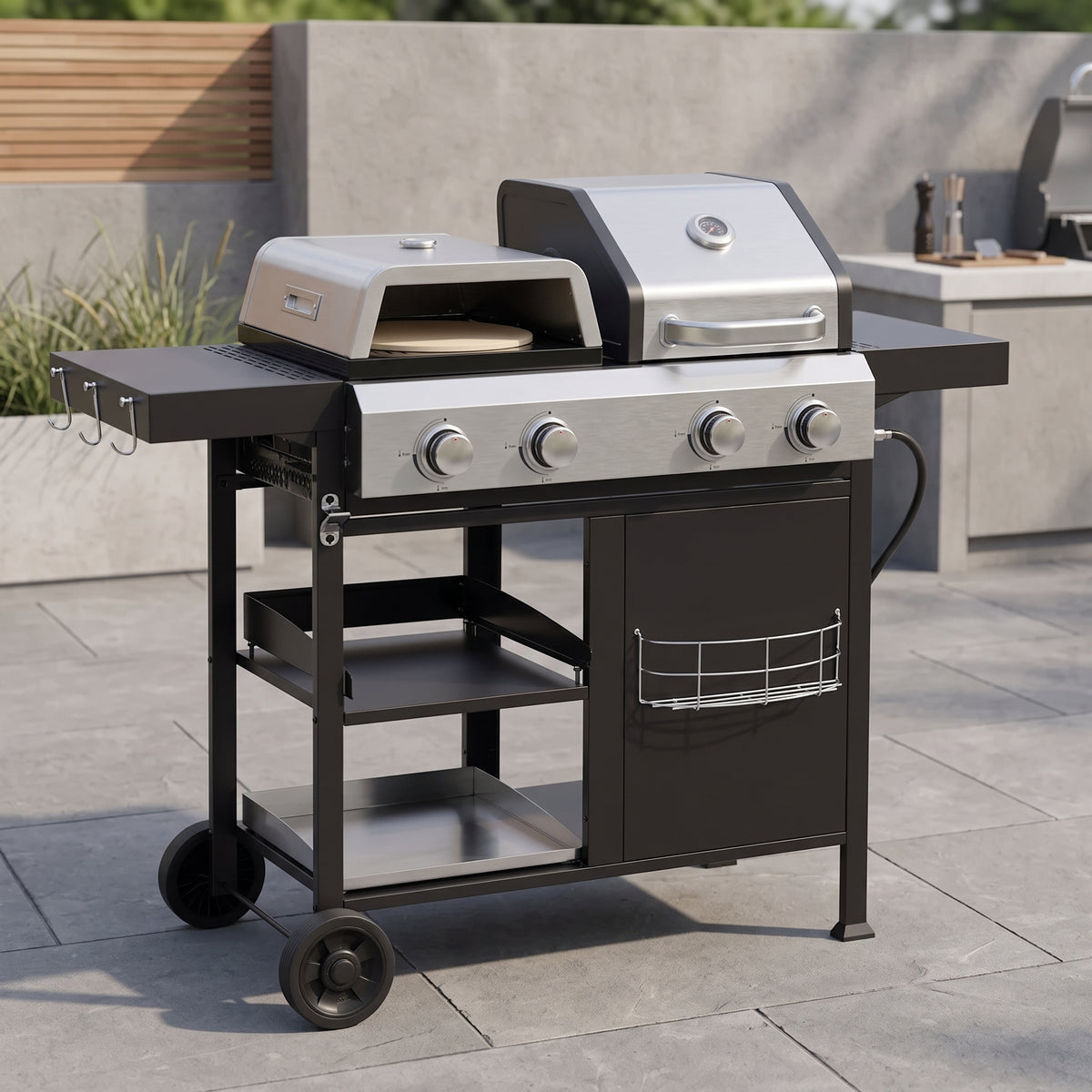 2+2 Multifunctional Gas Barbecue Grill and Covered Grill Combo for Outdoor Cooking