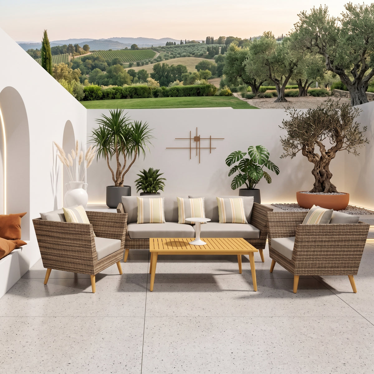 Panther Outdoor Patio Wicker and FSC Wood Seating Set