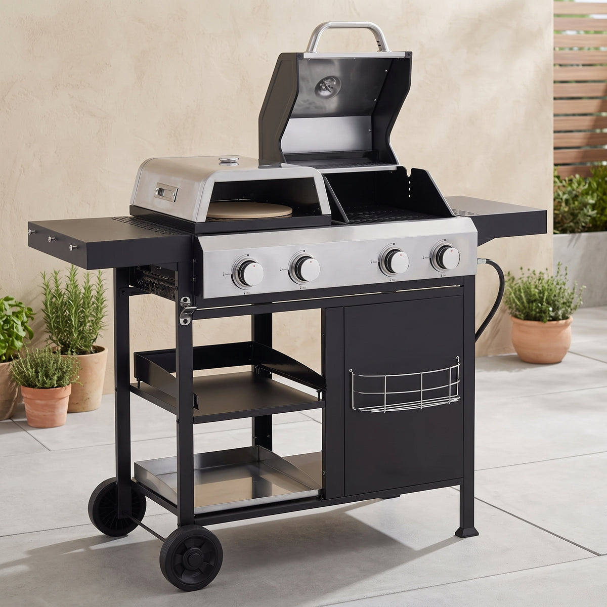 2+2 Multifunctional Gas Barbecue Grill and Covered Grill Combo for Outdoor Cooking
