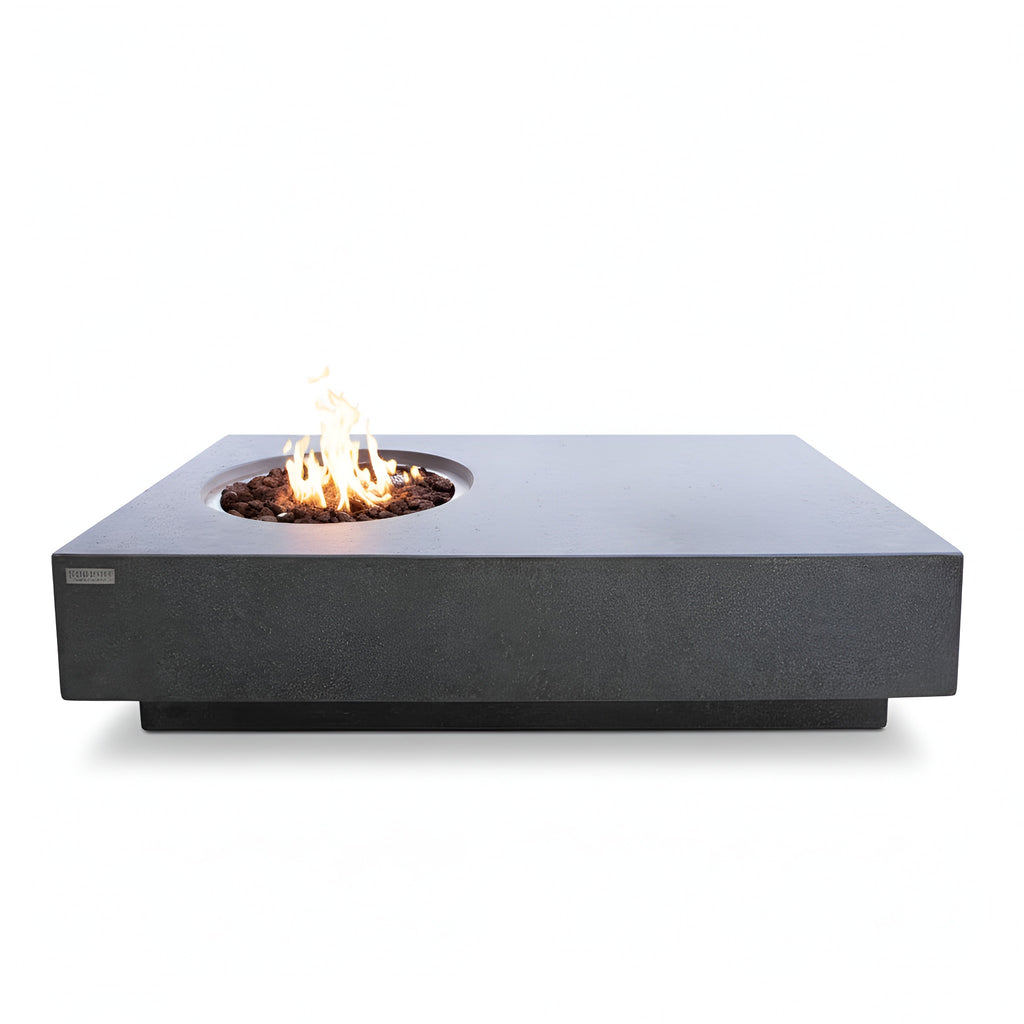 Metropolis Outdoor Fire Pit 56 In. X 32 In. Rectangular Concrete Propane Fire Table with Lava Rocks and Cover