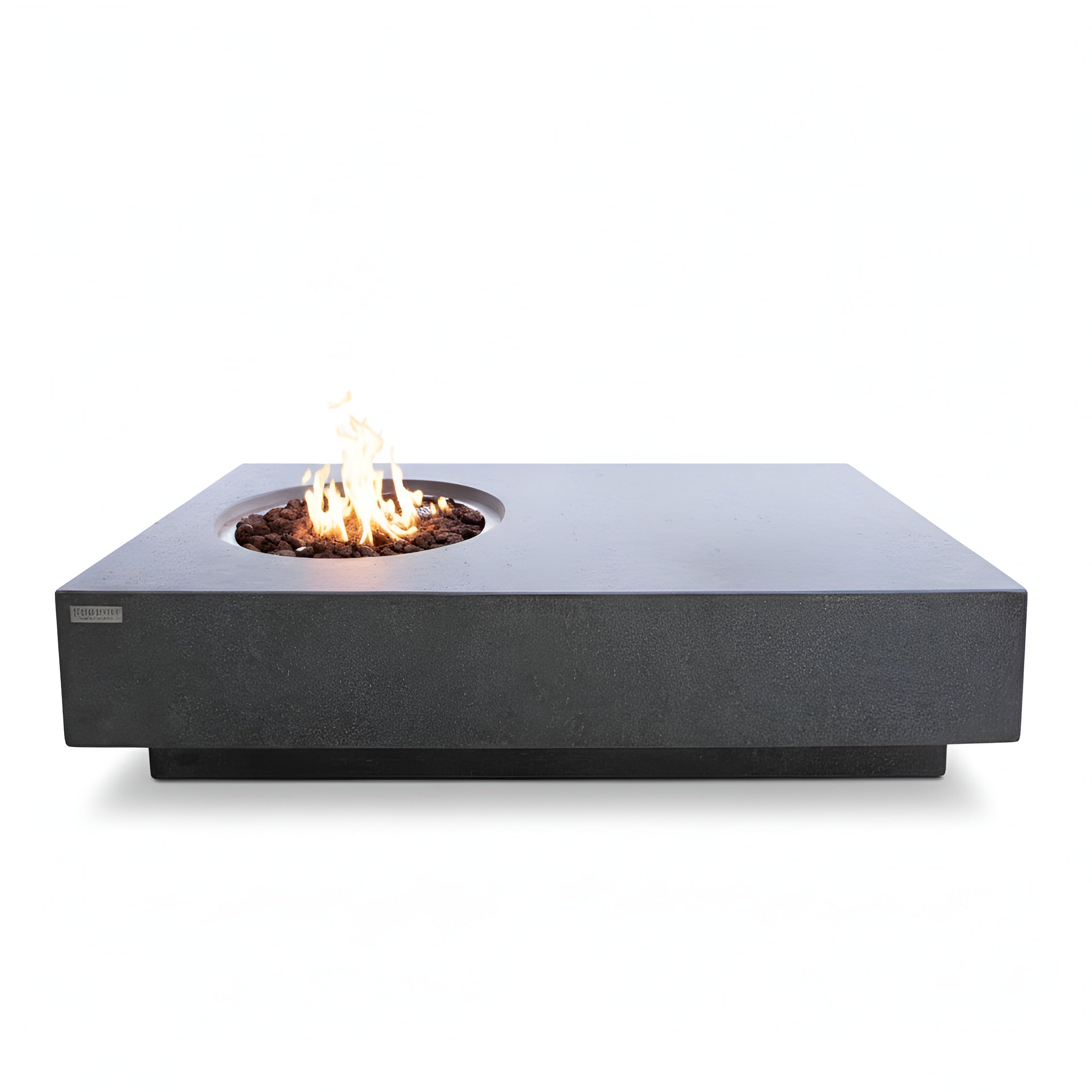 Metropolis Outdoor Fire Pit 56 In. X 32 In. Rectangular Concrete Propane Fire Table with Lava Rocks and Cover