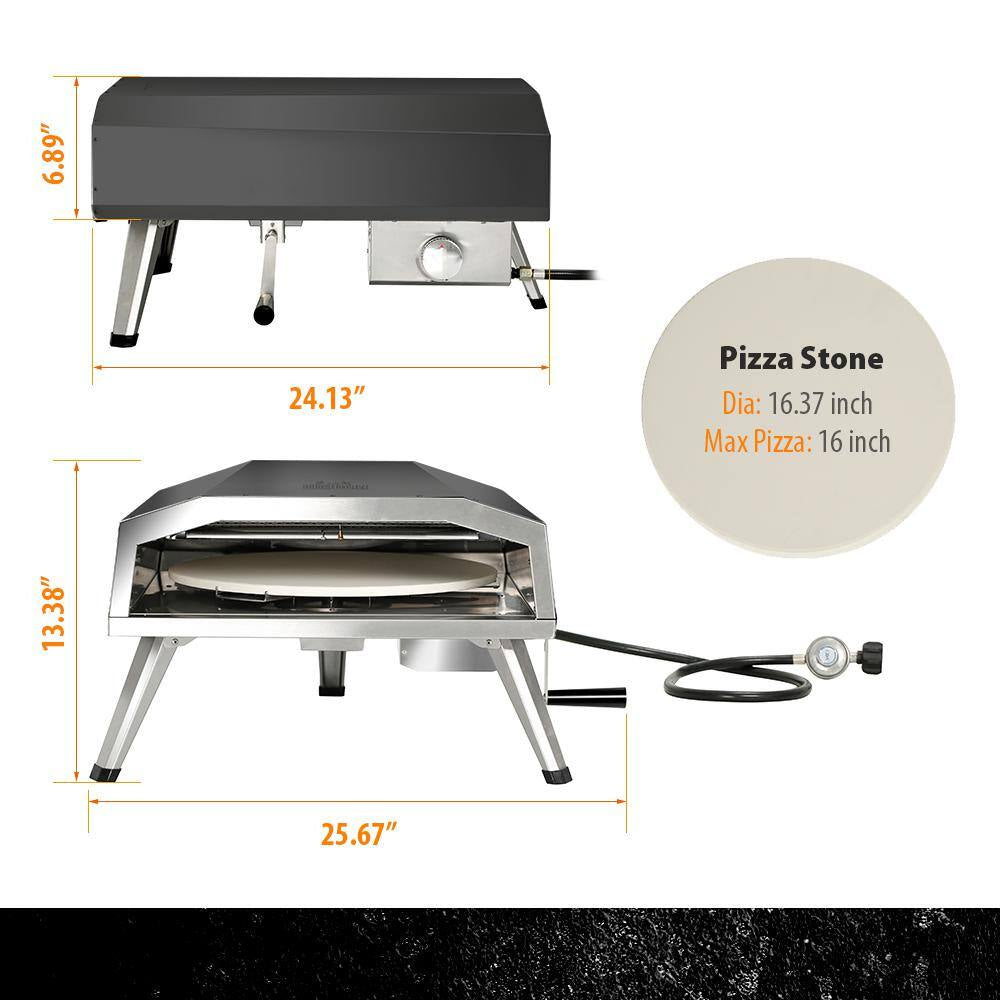 16 In. Propane Pizza Oven, Outdoor Pizza Oven in Black, with Rotating Pizza Stone
