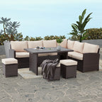 7 Piece Patio Conversation Set, Outdoor Sectional Sofa Rattan Wicker Dining Furniture in Beige