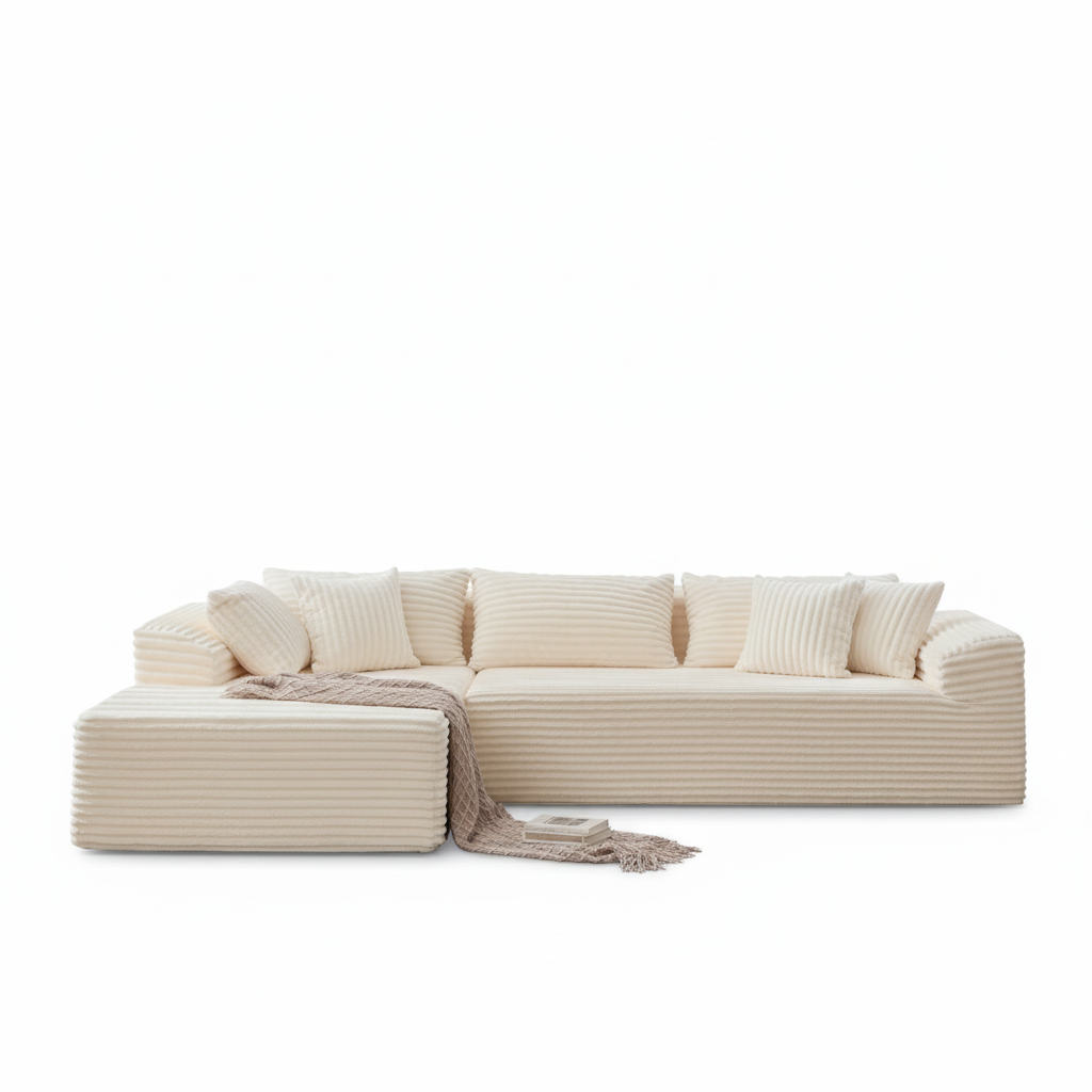 108" Oversized L-Shaped Sectional Sofa Modern Modular Cloud Couch with Deep Seating Upholstered Corduroy Sofa for Living Room Bedroom,No Assembly Required，Beige