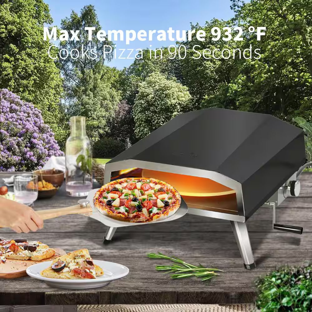 16 In. Propane Pizza Oven, Outdoor Pizza Oven in Black, with Rotating Pizza Stone