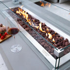 Granville Outdoor Fire Pit 60 In. X 27 In. Rectangular Concrete Propane Fire Table with Lava Rocks and Cover