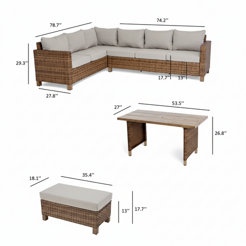 Better Home and Gardens: Brookbury 4-Piece  Wicker Patio Sectional Dining Set, Beige