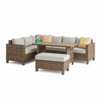 Brookbury 4-Piece Outdoor Wicker Patio Sectional Dining Set, Beige Cushions