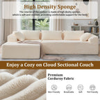 108" Oversized L-Shaped Sectional Sofa Modern Modular Cloud Couch with Deep Seating Upholstered Corduroy Sofa for Living Room Bedroom,No Assembly Required，Beige