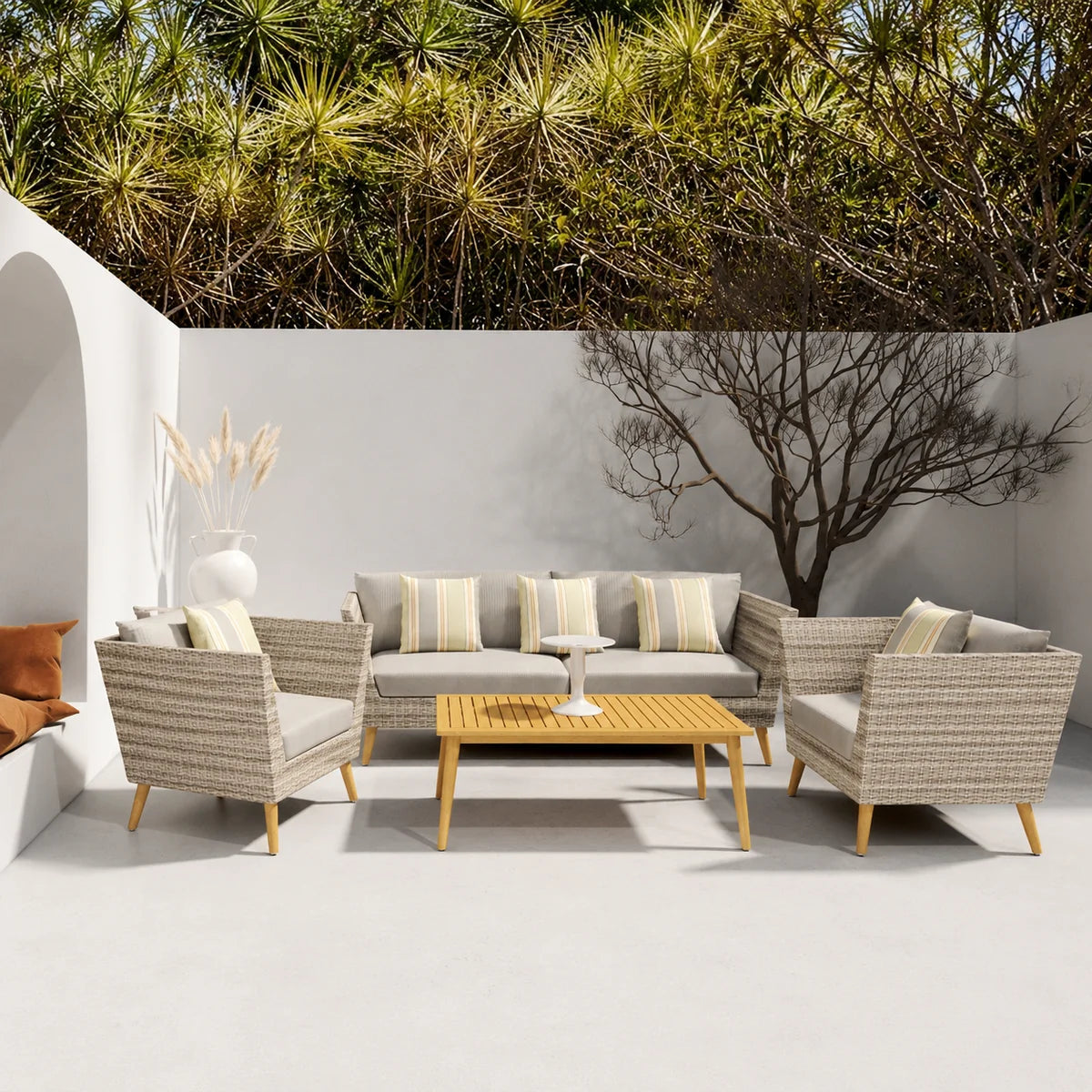 Panther Outdoor Patio Wicker and FSC Wood Seating Set